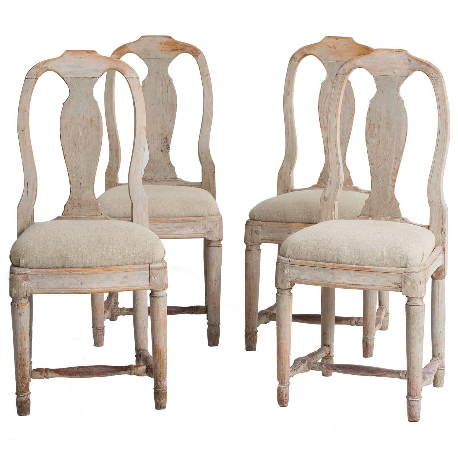 Set Four Swedish 18th Century Rococo Period Dining Chairs For Sale