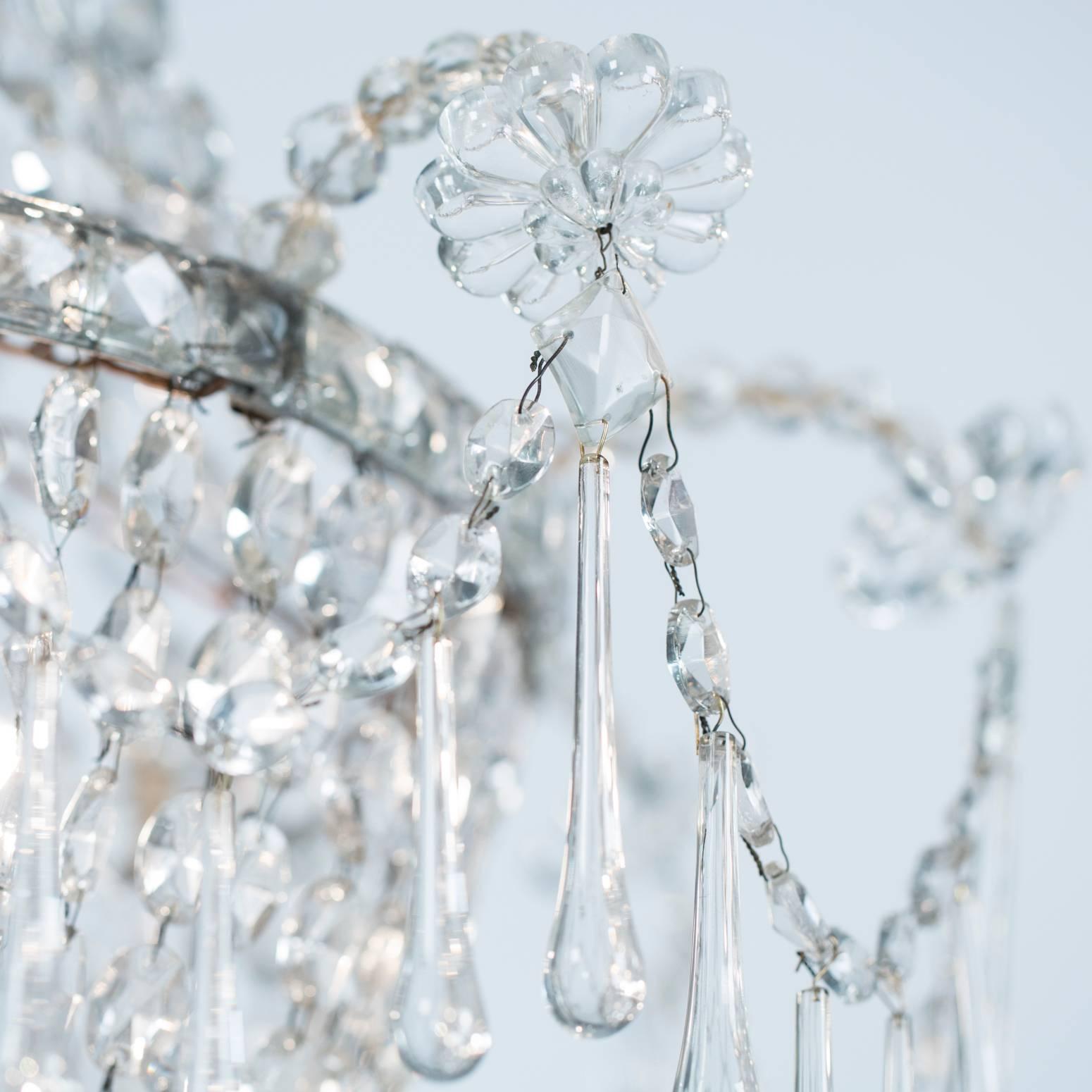 Belle Époque French, Late 19th Century, Crystal Chandelier with Three Inner Lights