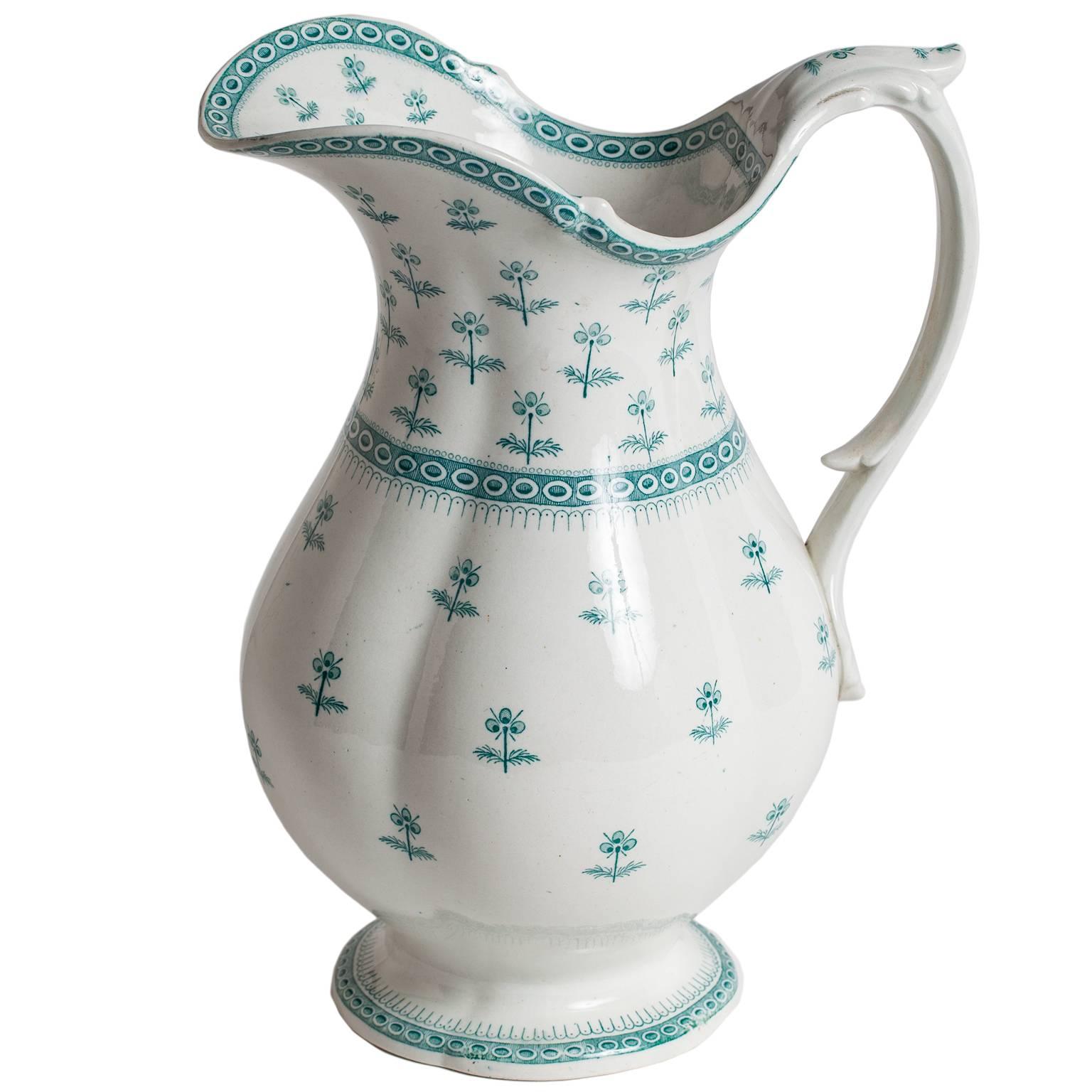 English Antique Ironstone Pitcher with Green Decoration, circa 1839
