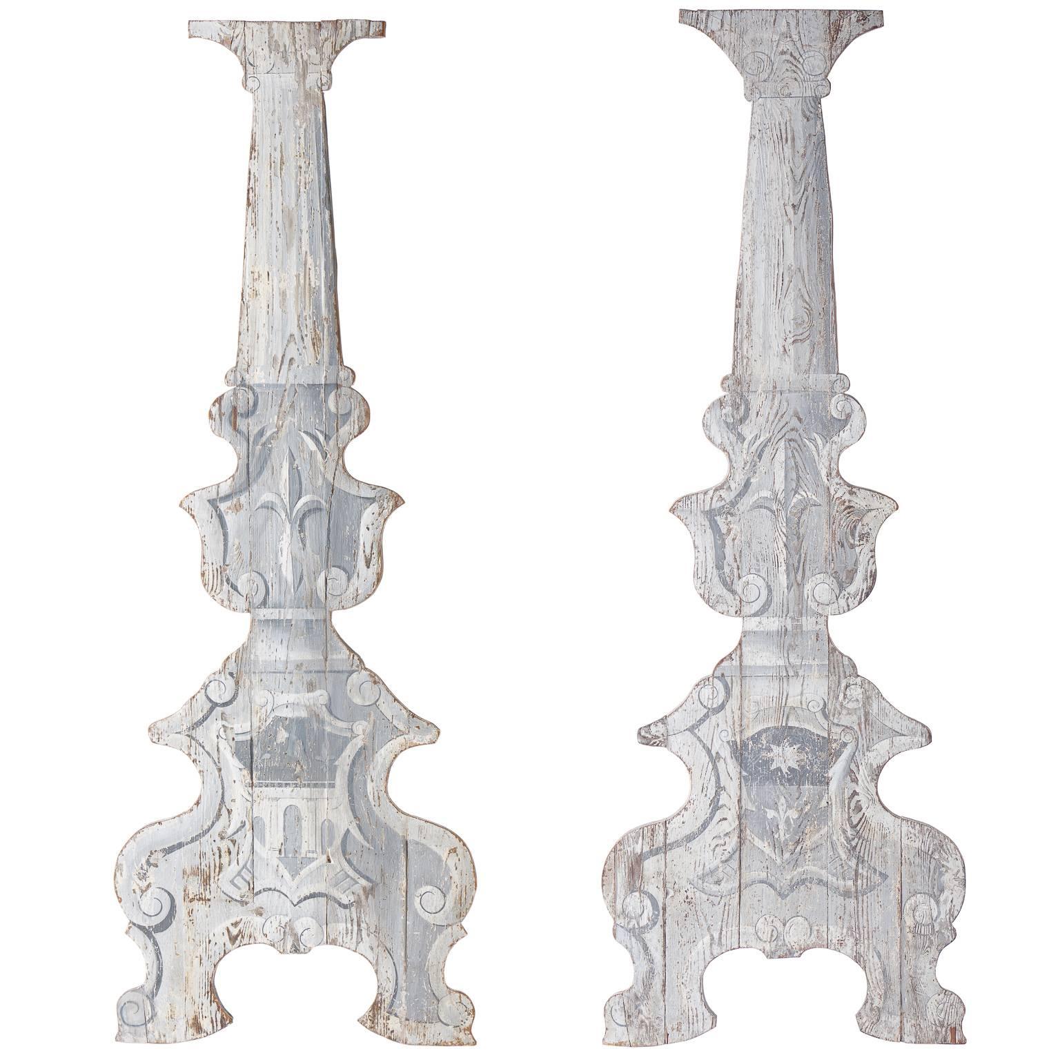 Pair of Italian Painted Stage Set Columns, circa 1890 For Sale
