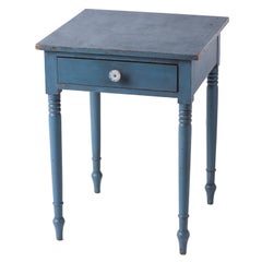 American Blue Painted One Drawer Stand, circa 1820 2