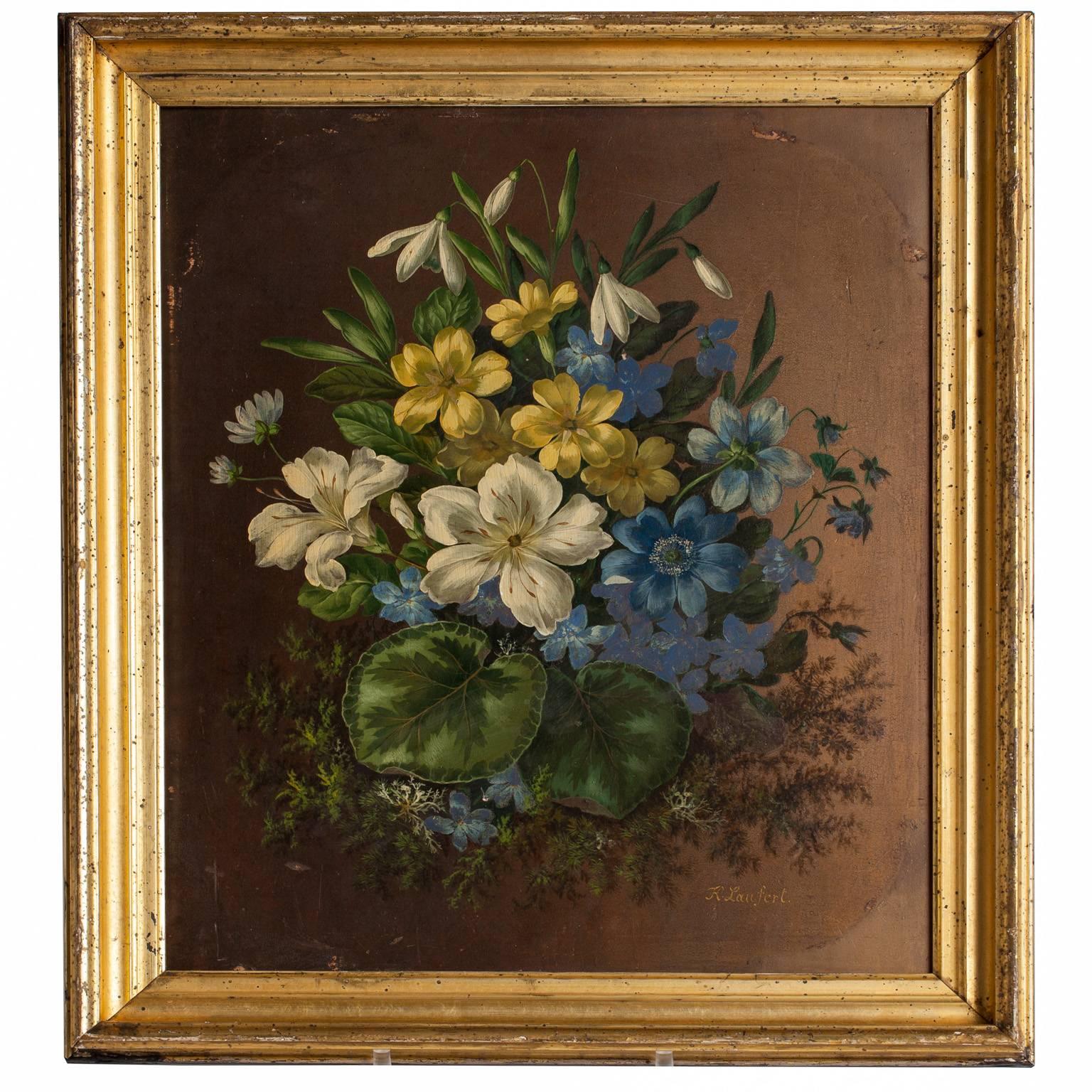 Late 19th Century English Oil on Board of Flowers