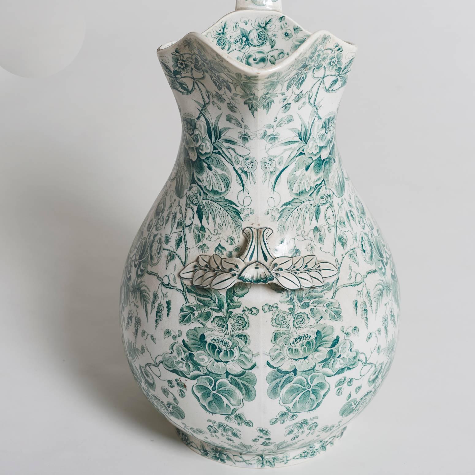 19th Century French Green Floral Pitcher, circa 1880