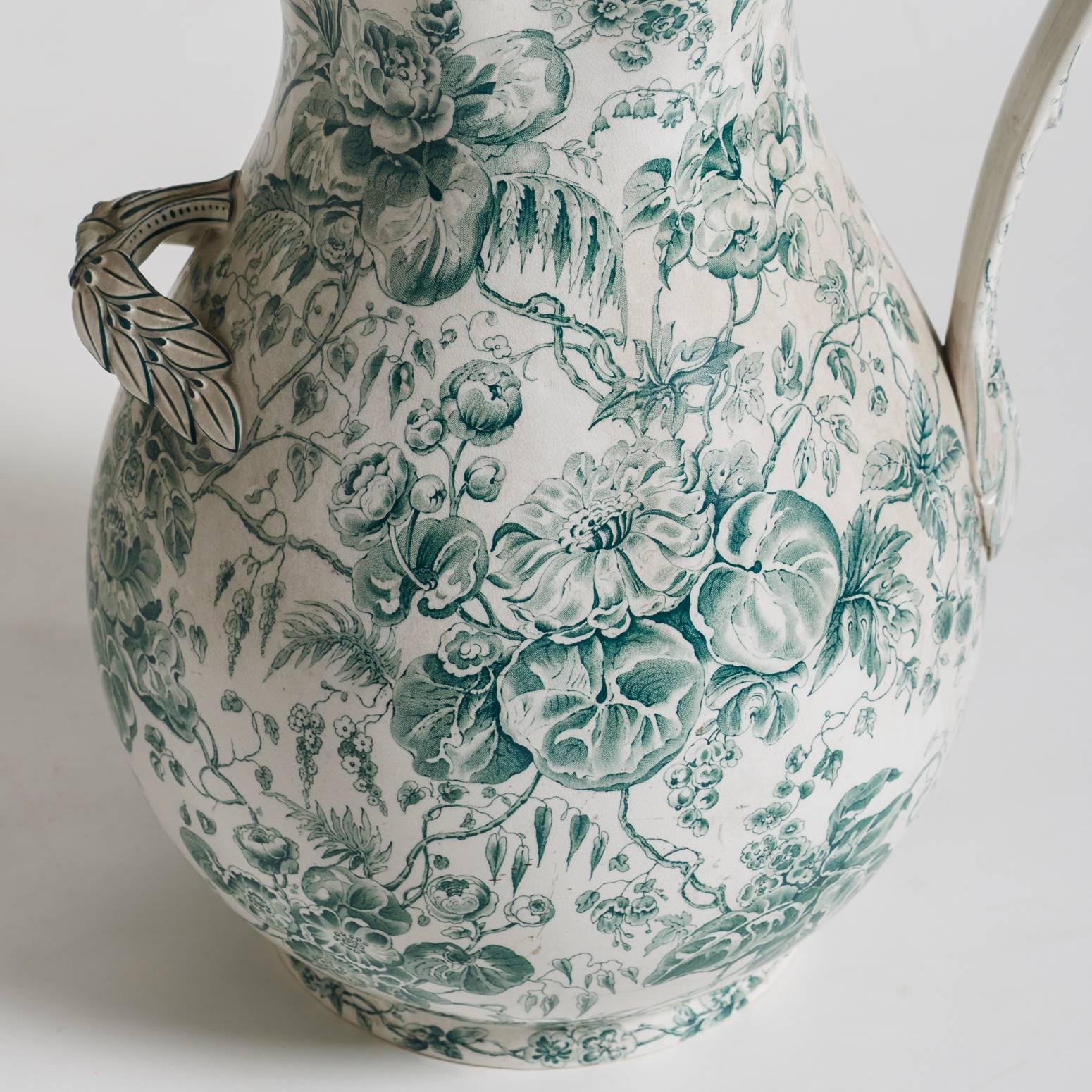 French Green Floral Pitcher, circa 1880 In Good Condition In New Preston, CT