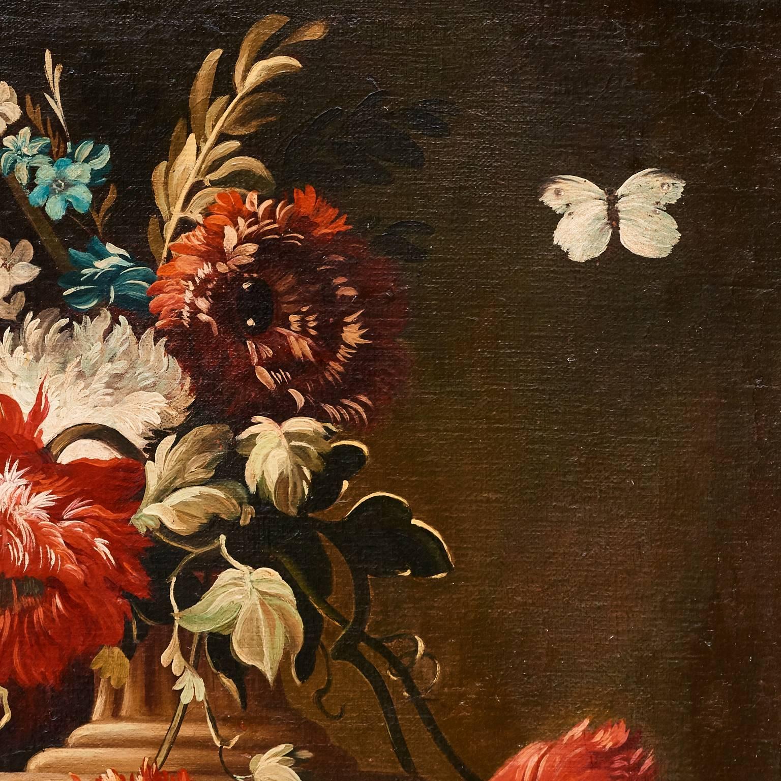 still life with flowers and fruit