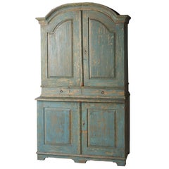 Swedish Blue Original Painted Cupboard, circa 1858