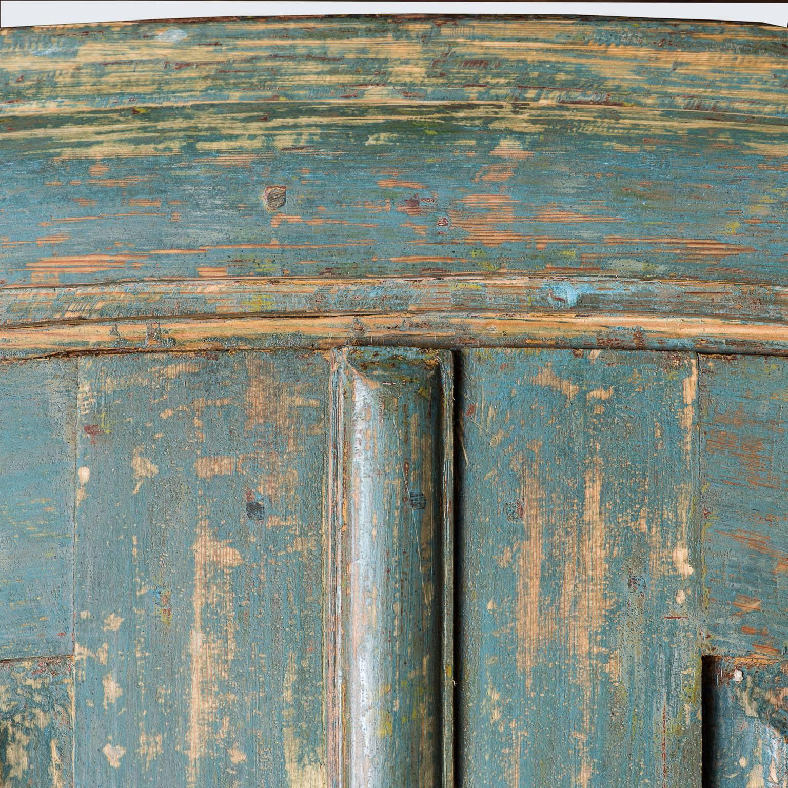 Swedish Blue Original Painted Cupboard, circa 1858 In Good Condition In New Preston, CT