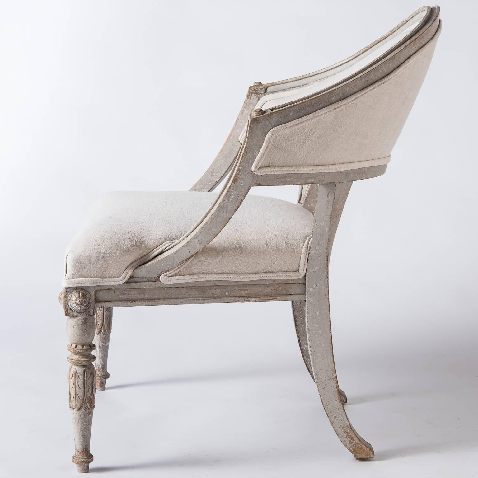 Pair of Swedish Gustavian Style Barrel Back Chairs, circa 1850 In Excellent Condition In New Preston, CT