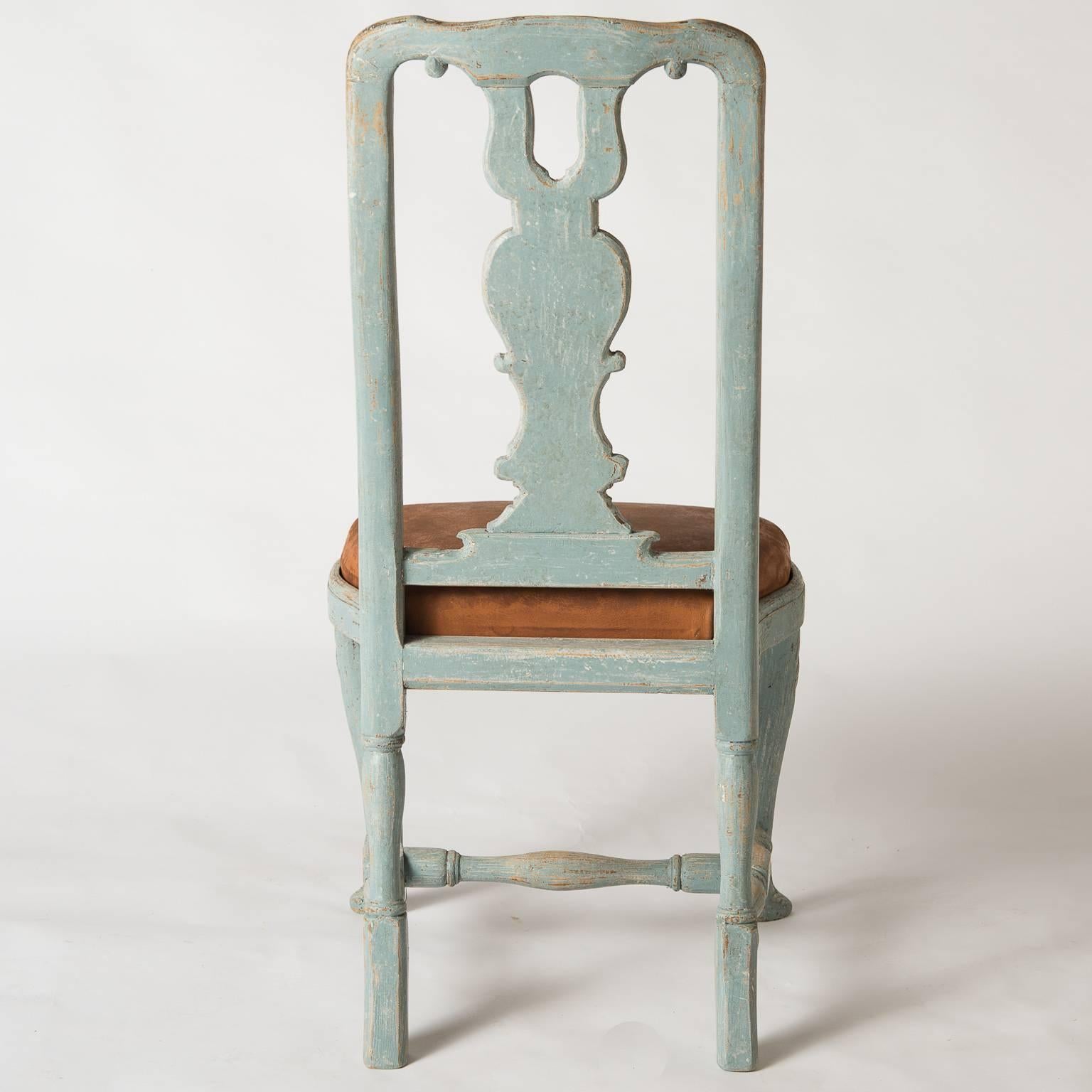 Pair of Early Blue Painted Rococo Side Chairs, circa 1750 For Sale 2