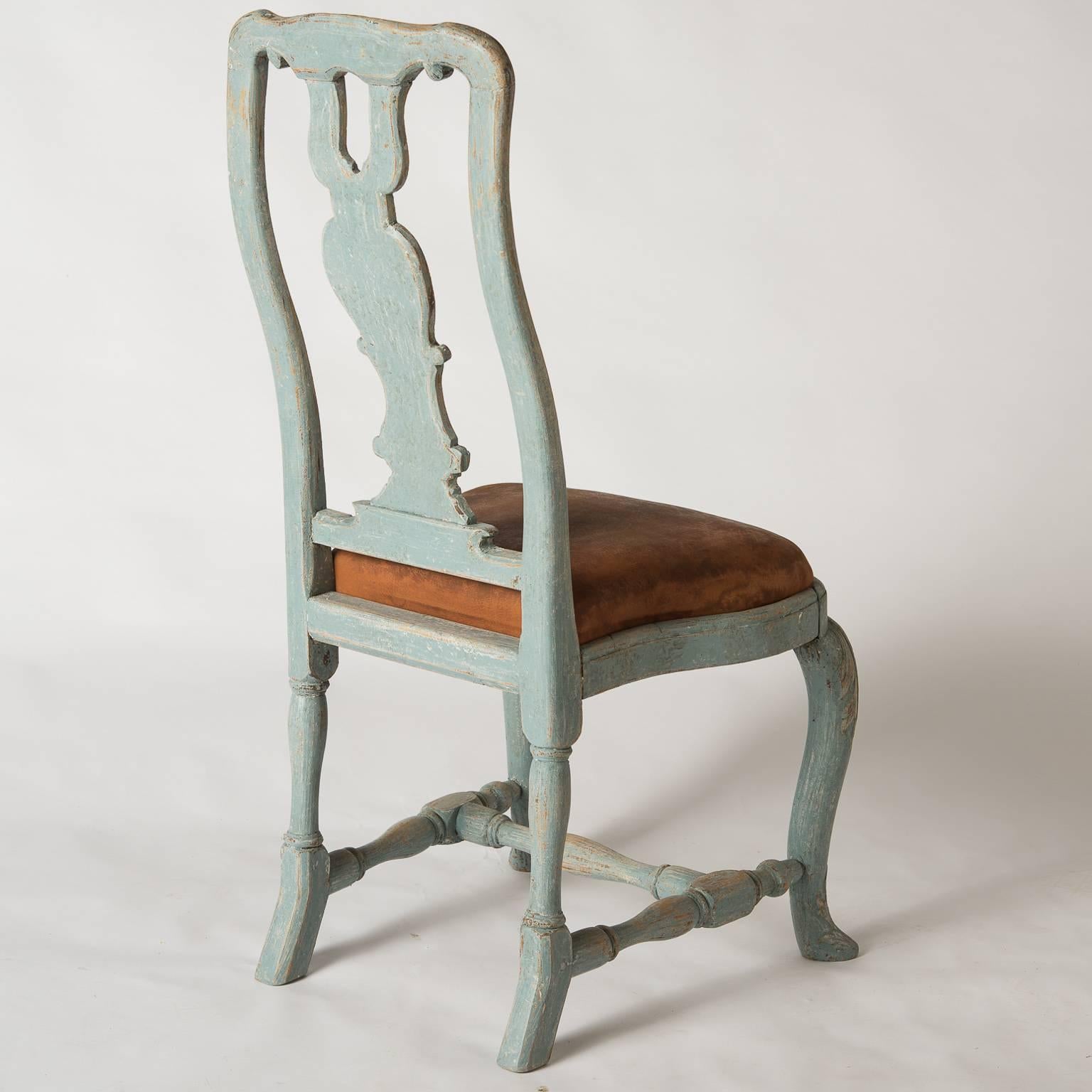 Pair of Early Blue Painted Rococo Side Chairs, circa 1750 For Sale 3