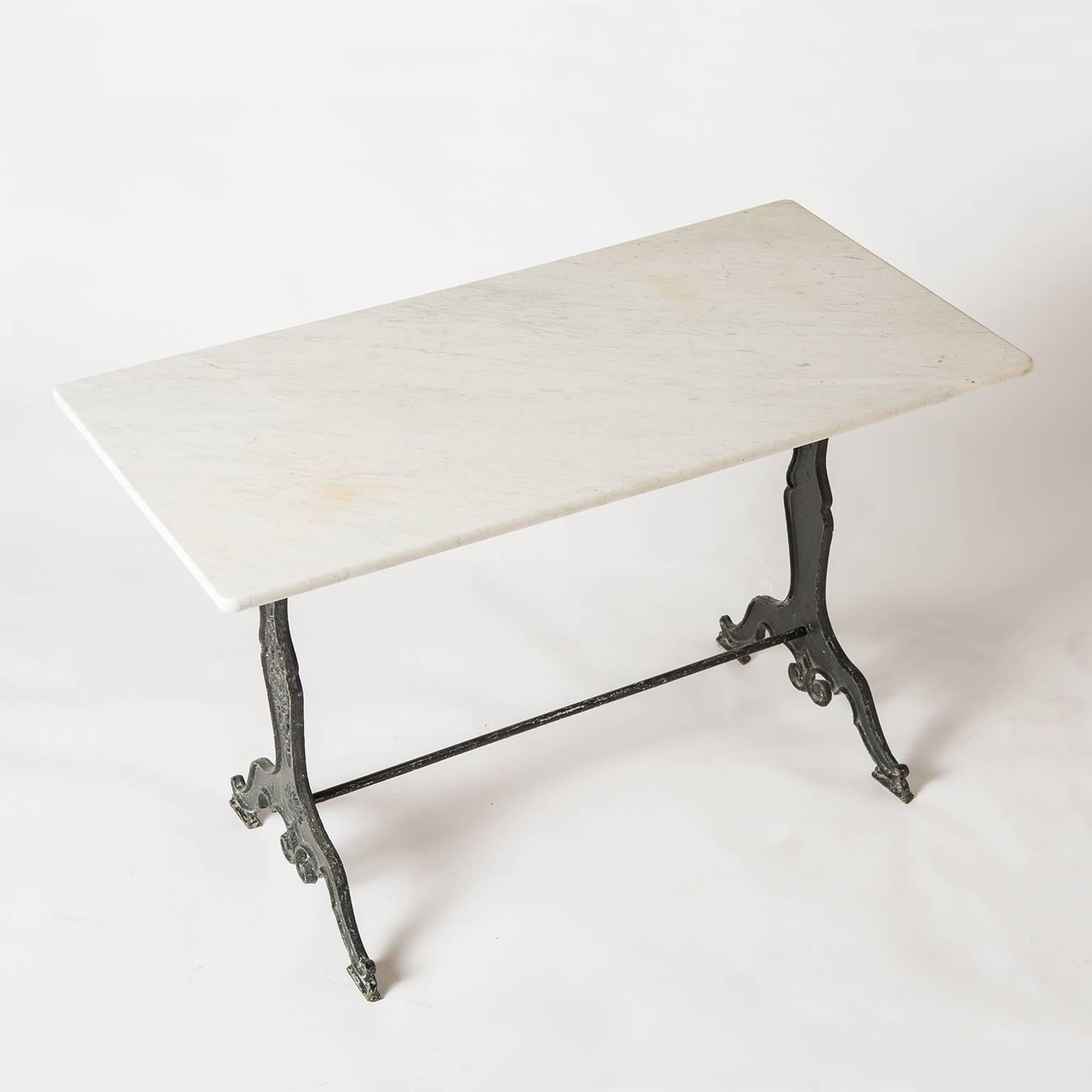 French Marble Topped Bistro Table With Art Nouveau Base, circa 1920 2