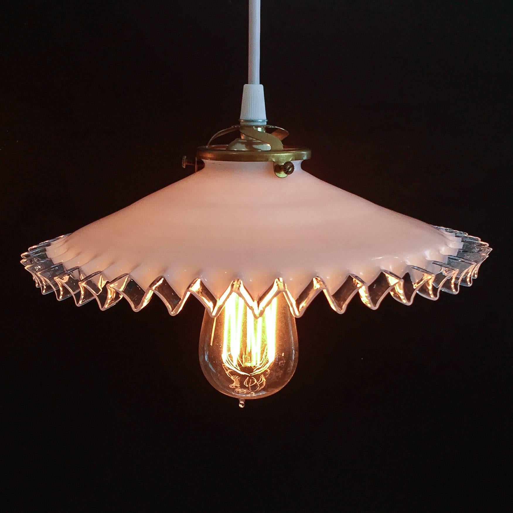 20th Century French Hanging Light Fixtures with Antique Shades, circa 1900 For Sale