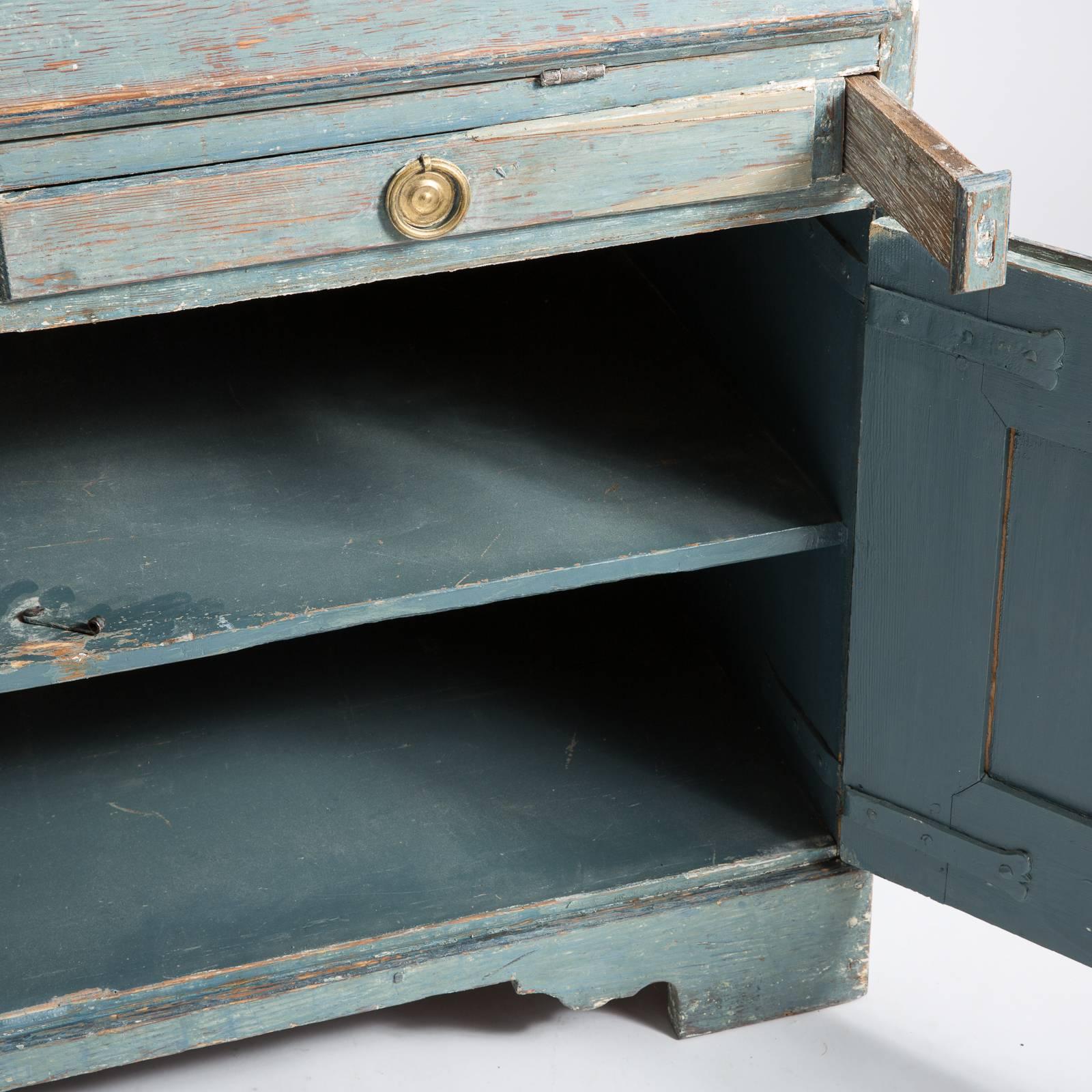 Swedish Late Gustavian Blue Painted Secretary Signed and Dated, 1807 1