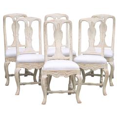 Set of Six Swedish Rococo Style Dining Chairs, circa 1880