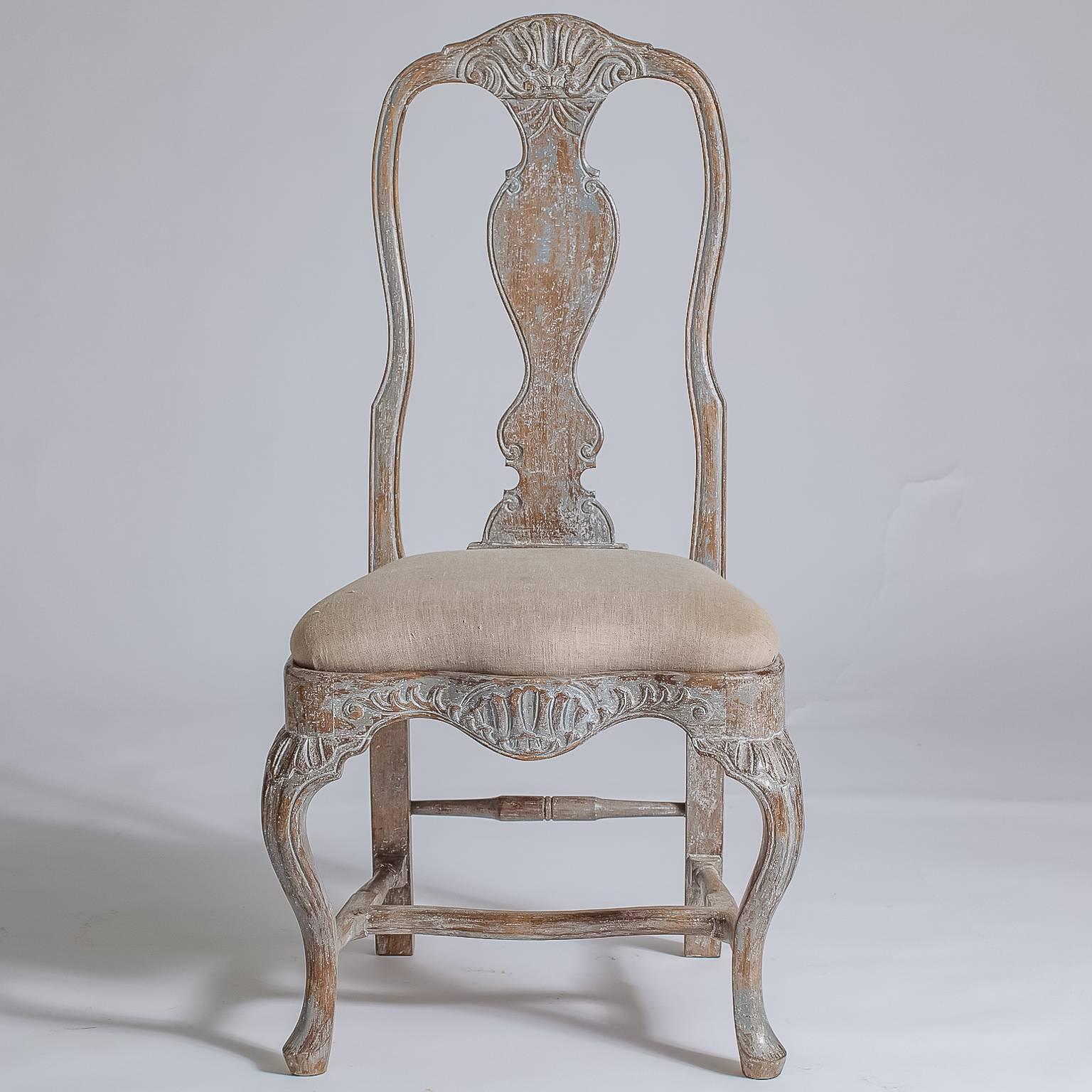 Set of Six Swedish Rococo Style Dining Chairs, Late 19th Century In Excellent Condition In New Preston, CT
