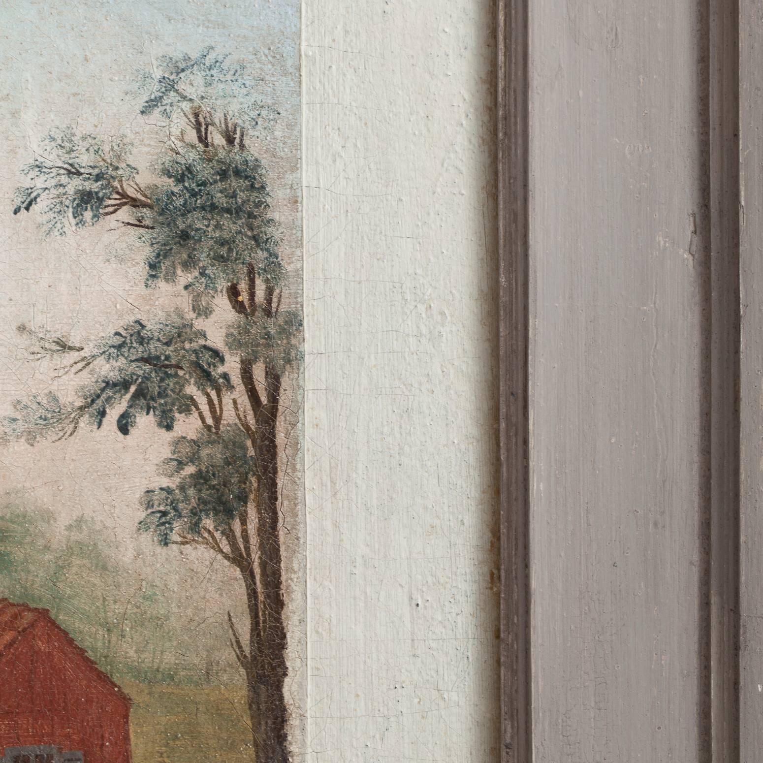 Late 18th Century Swedish, Folk Art Wall Painting, Oil on Linen, circa 1790