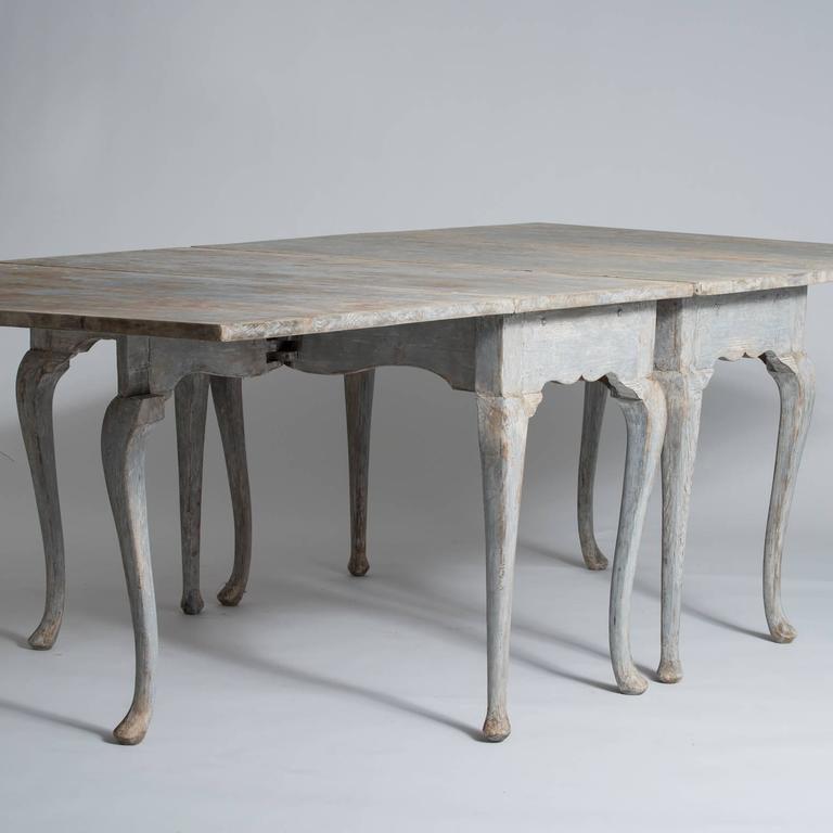 Two Swedish Rococo Style Drop Leaf Console Tables Circa