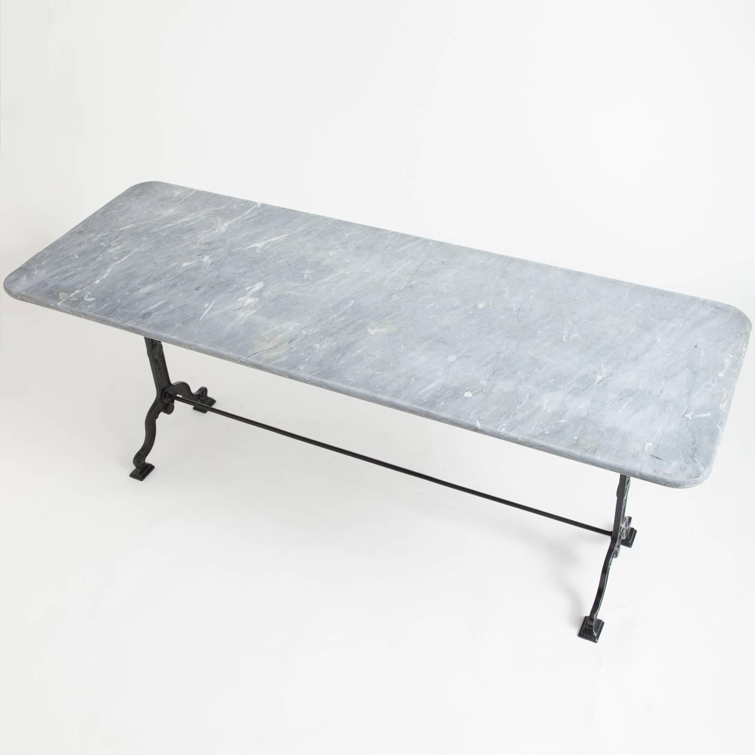 20th Century French Antique Bistro Table with Grey Marble Top, circa 1920