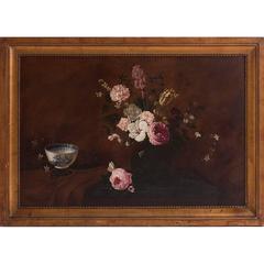 Belgian 19th Century Oil on Canvas Still Life of Flowers by Henri Robbe 1