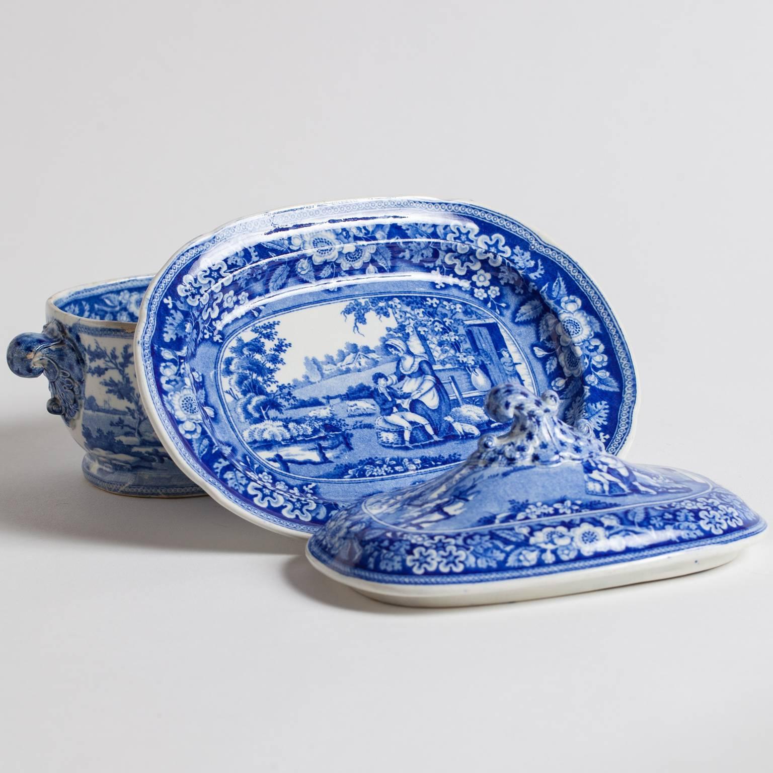This three-piece sauce dish with matching under dish has decorative finials on the top and sides. The pattern is “The Blind Boy” by John and William Ridgeway, circa 1840.

Measures: 6