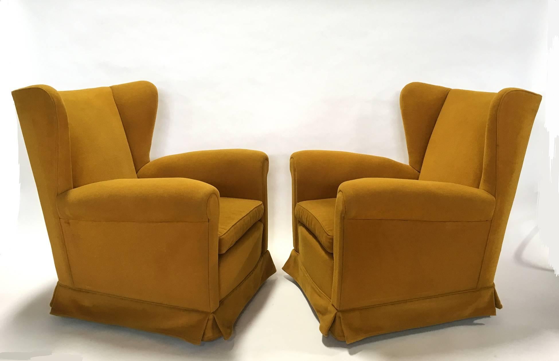 Italian Wing Back Lounge Chairs, Pair For Sale 2