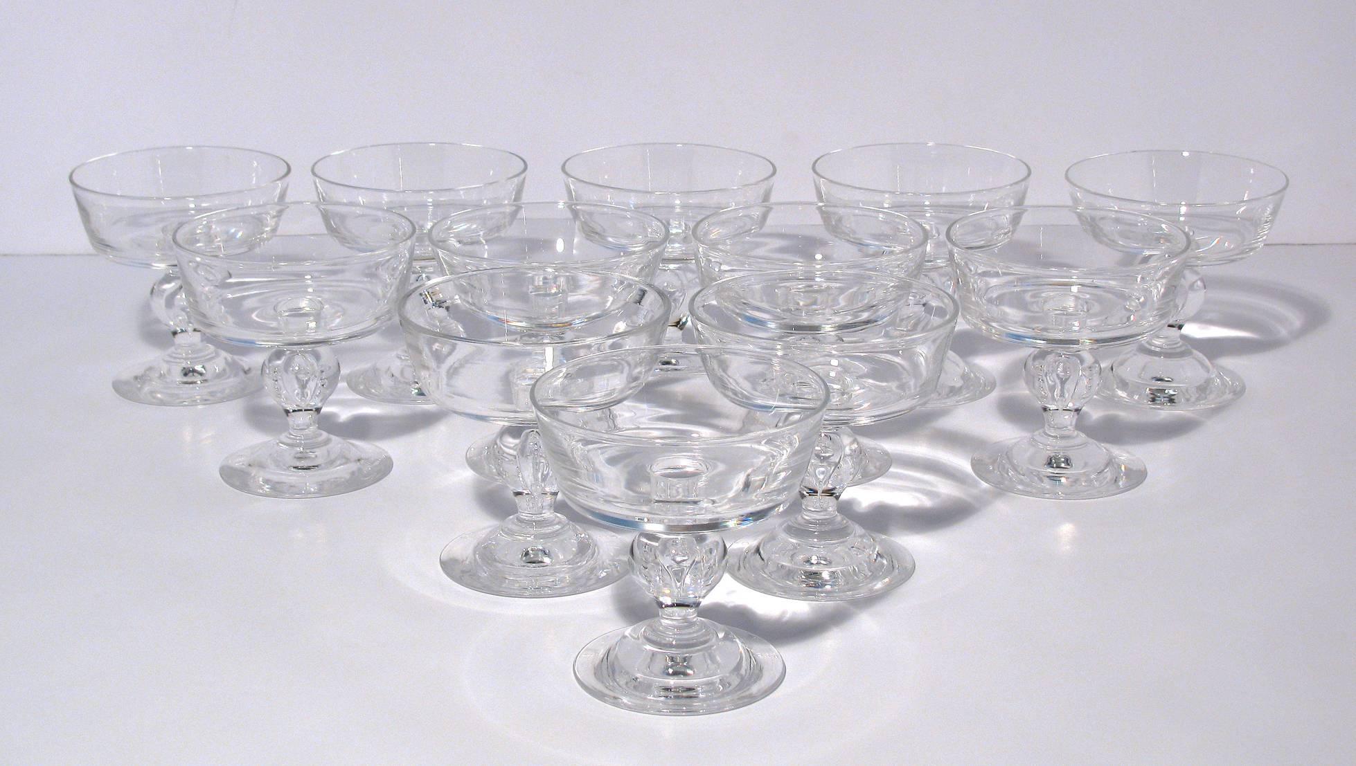 Set or 12 Steuben Champagne Glasses for Gumps In Excellent Condition In Austin, TX
