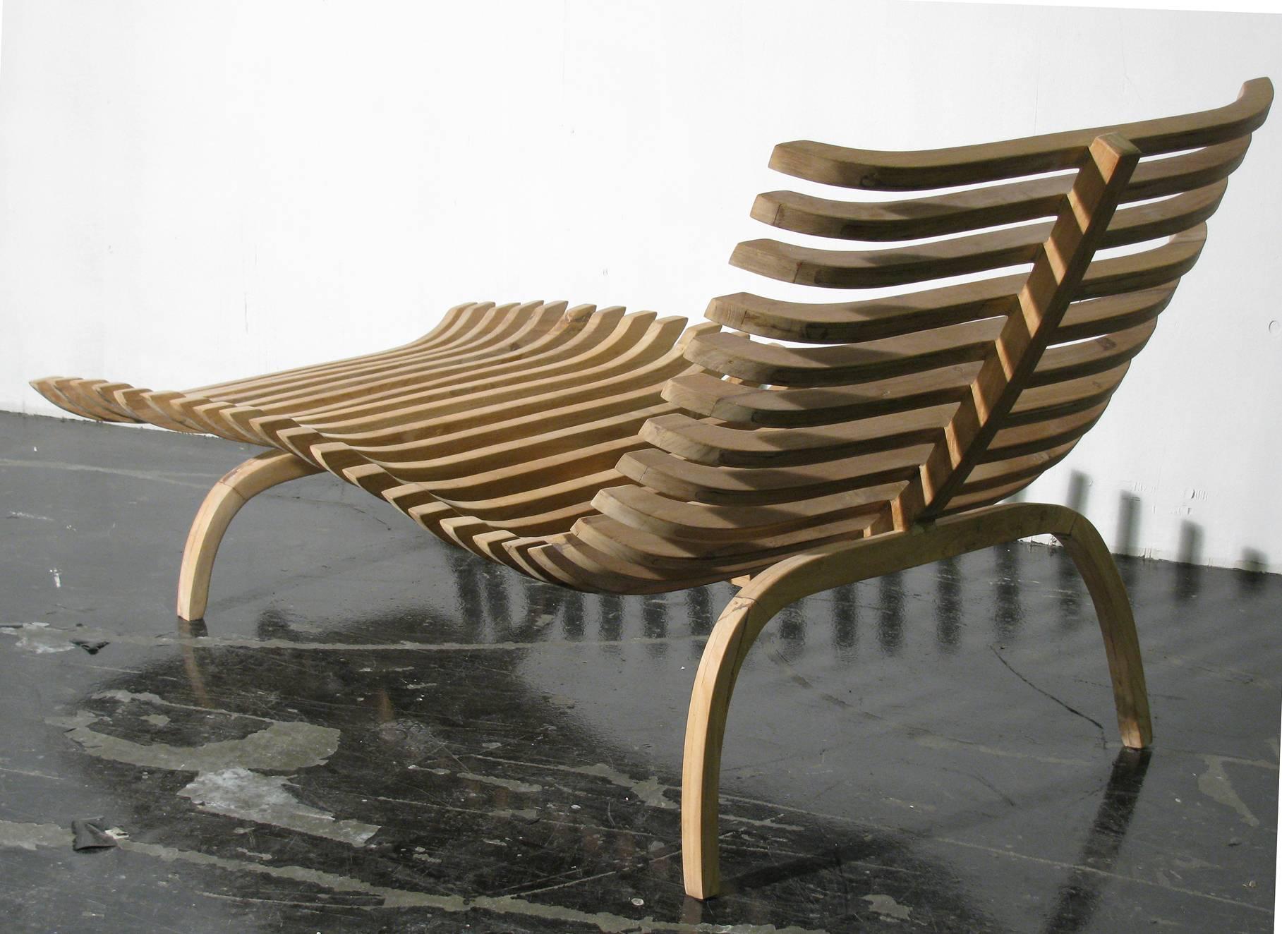 Organic Modern Sculptural Teak Chaise Lounge For Sale