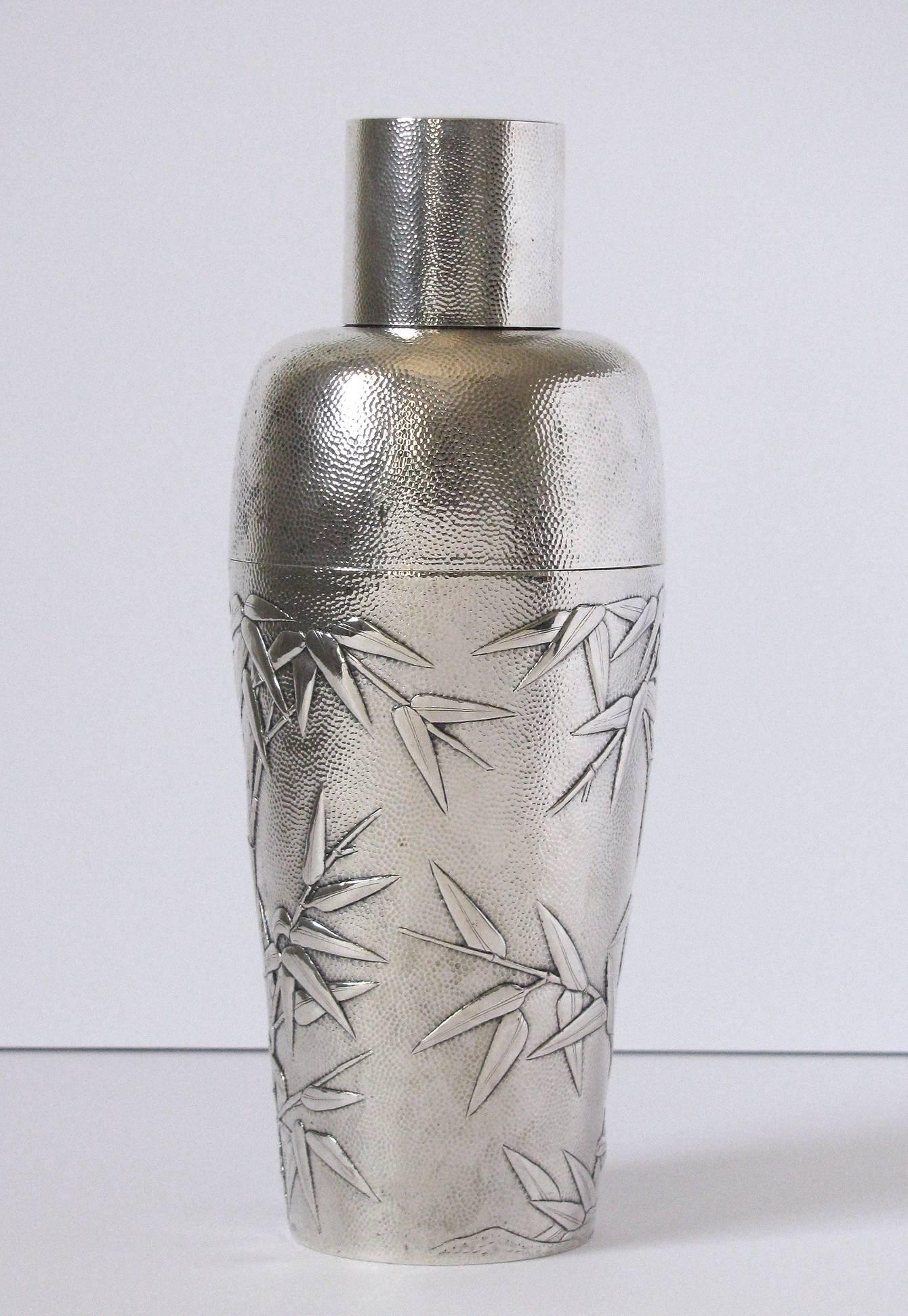 Hammered Chinese Export Silver Cocktail Shaker by Hung Chong For Sale