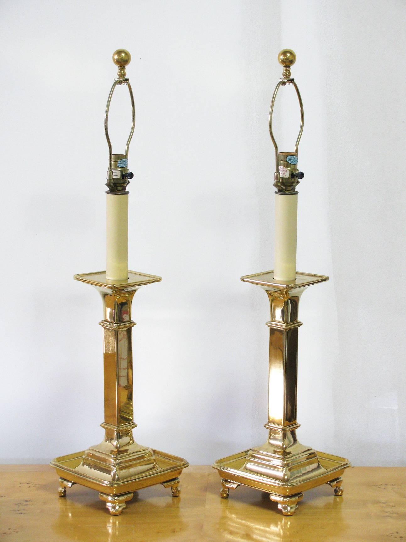 American Classical Pair of Brass Table Lamps by Chapman