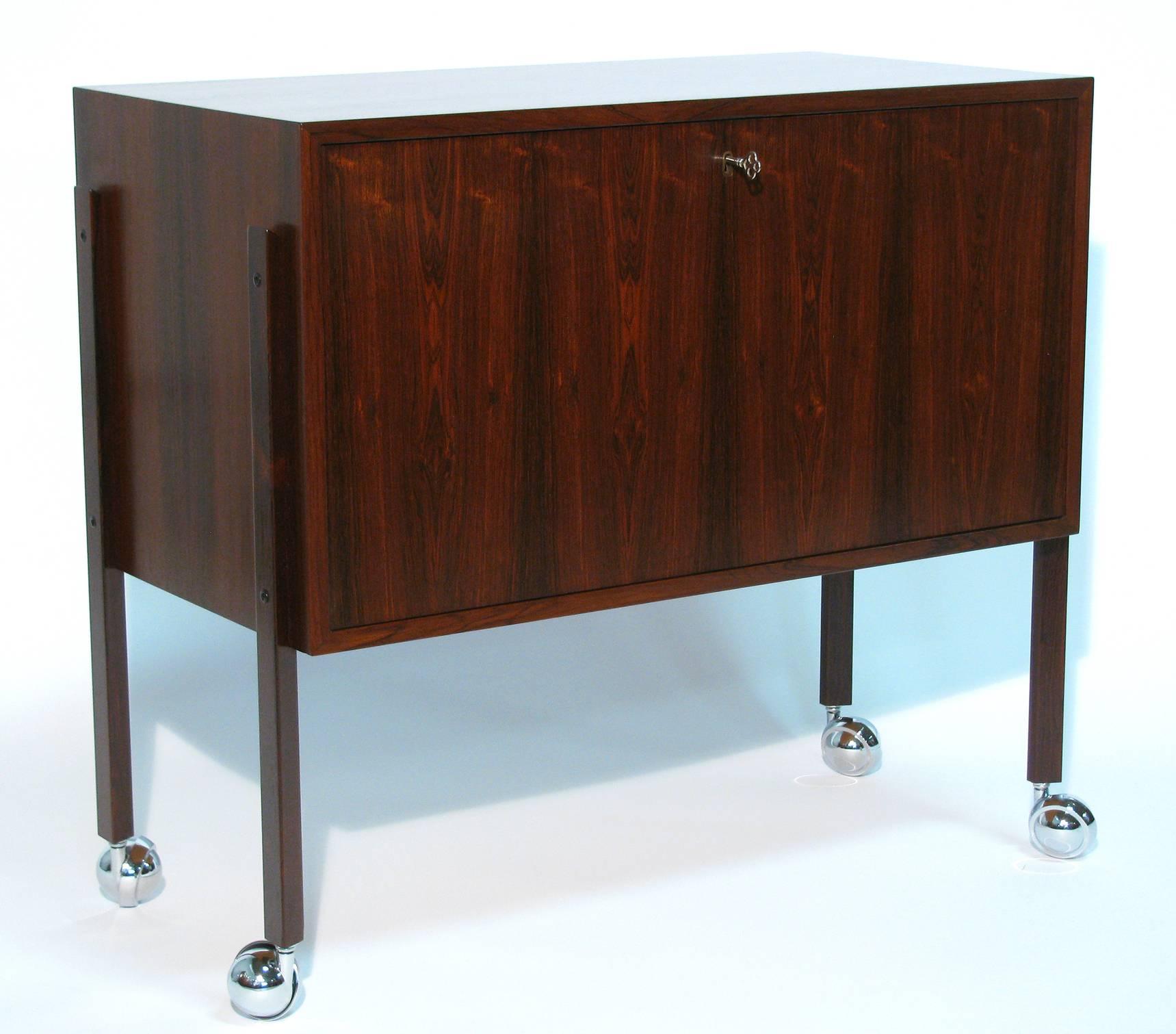 Scandinavian Modern Danish Modernist Rosewood Lockable Bar Cabinet For Sale