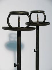 Meiji Period Bronze Candle Stands, Pair