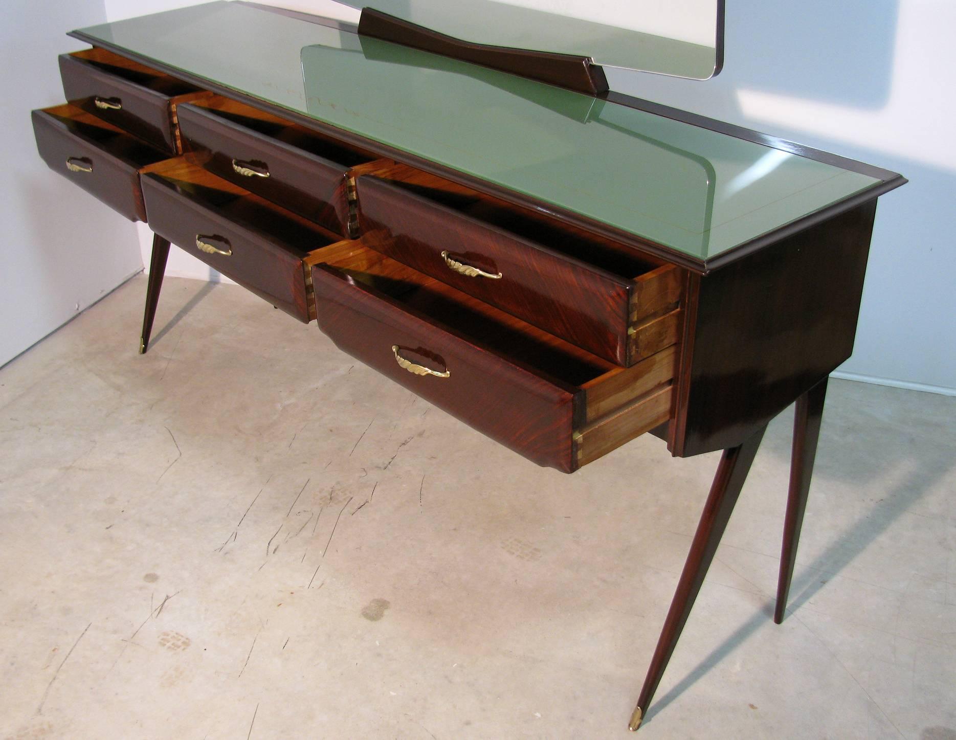 Mid-Century Modern Italian Rosewood Cabinet and Mirror,  Vittorio Dassi Attributed For Sale