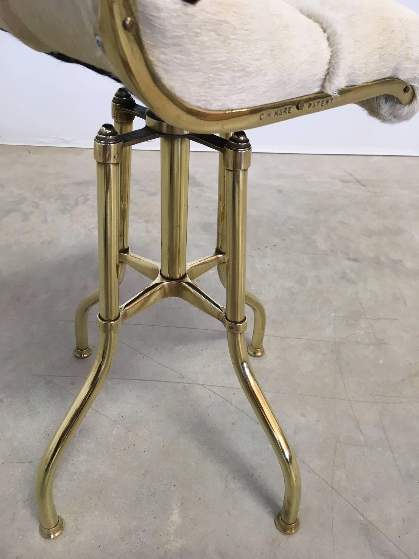 Late 19th Century Adjustable English Brass and Tufted Leather Hide Stool
