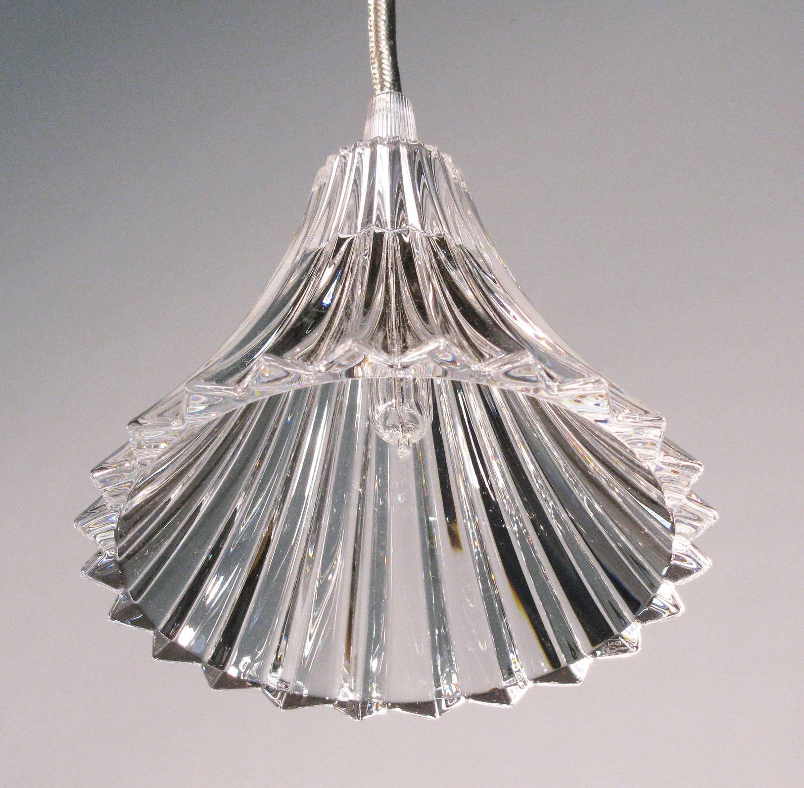 French Baccarat Crystal Pendent Lamps, Pair