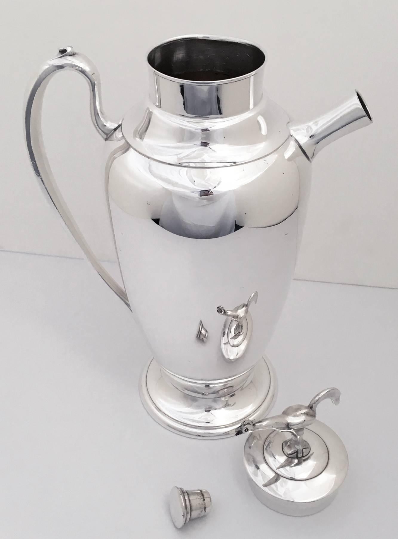 Silvered Monumental Deco Silver Plate Cocktail Shaker for Gump's For Sale