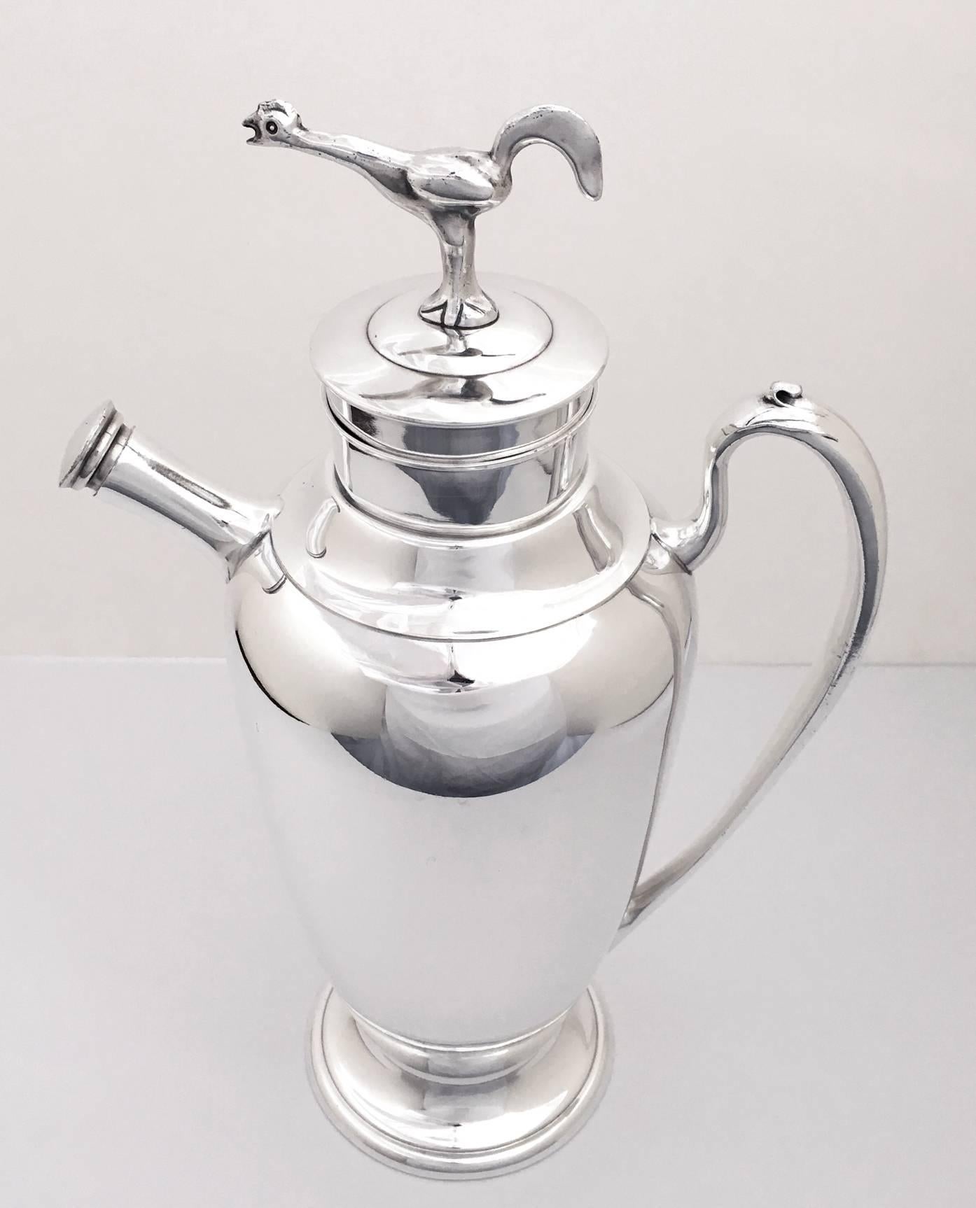 Early 20th Century Monumental Deco Silver Plate Cocktail Shaker for Gump's For Sale