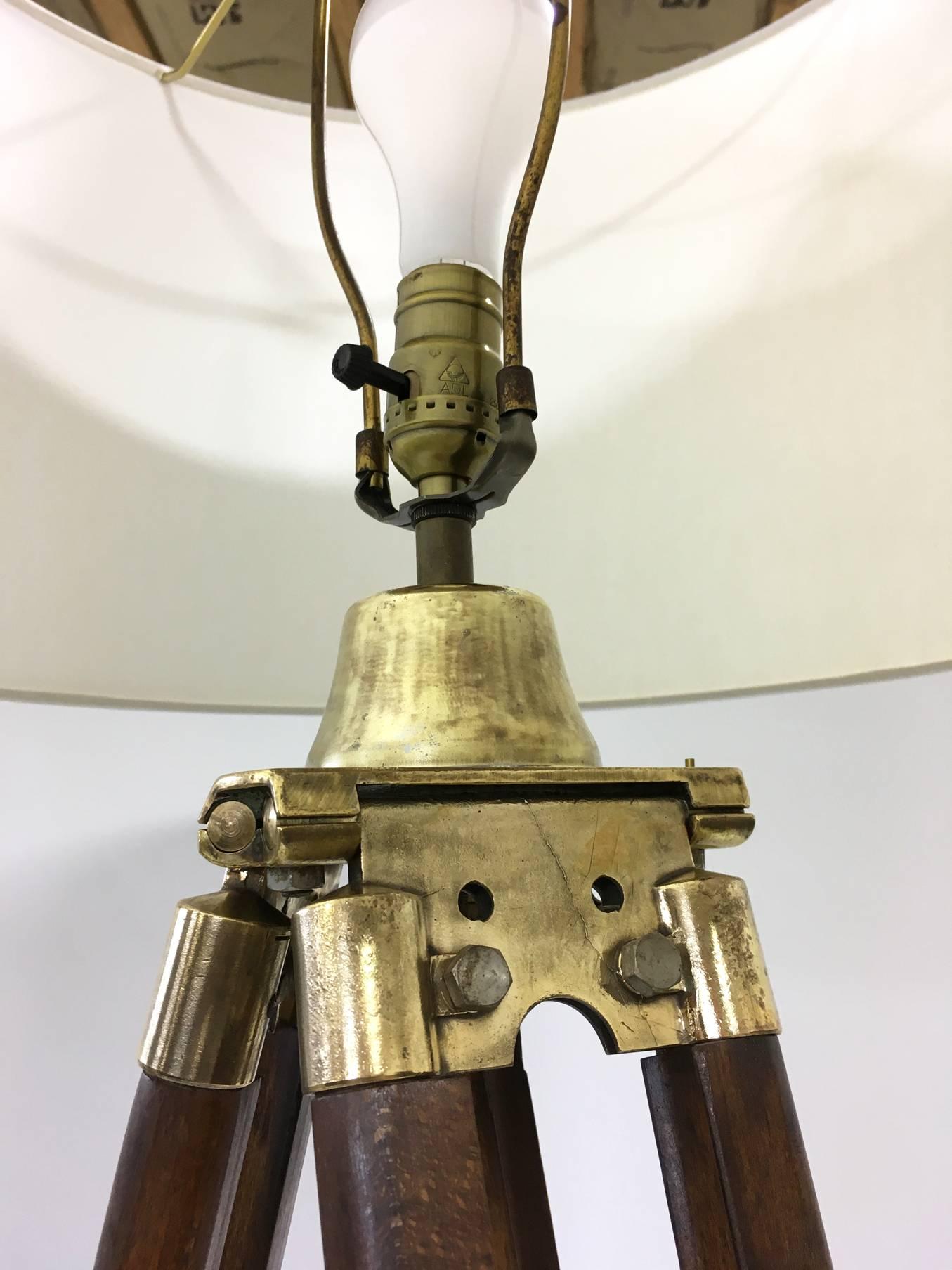 1940s Vintage Swiss Surveyor Tripod Floor Lamp In Excellent Condition For Sale In Austin, TX