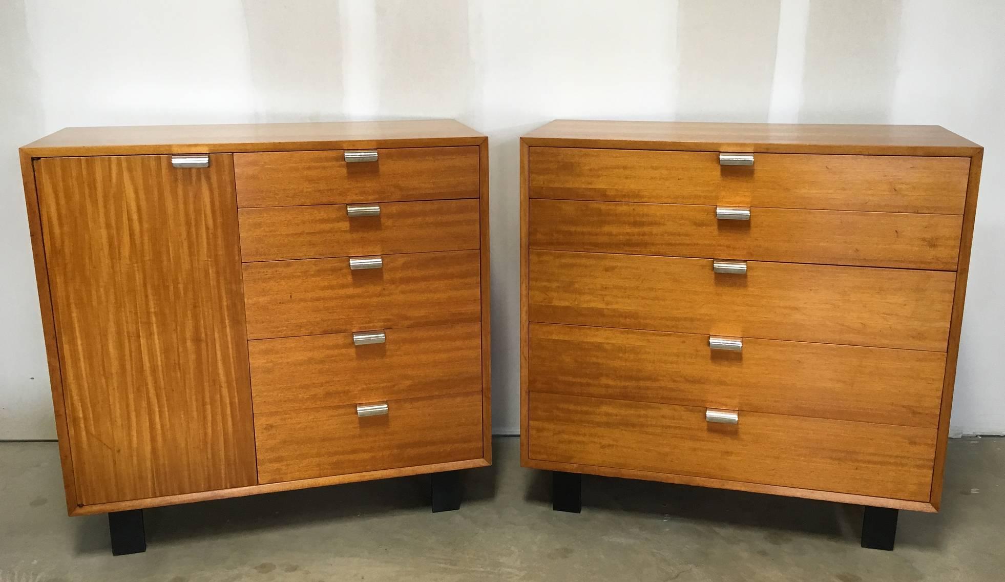 Mid-Century Modern Pair of George Nelson Primavera Cabinets with Silver Plate Pulls For Sale