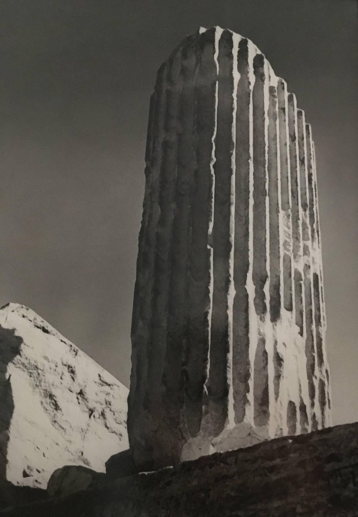 A Herbert List framed gelatin print, 'A Column Fragment at the Theatre of Dionysos', Athens Greece 1936. Printed later with estate stamp verso, date and numbered 2/15. This image was removed from the frame to be photographed, Gallery silver giltwood