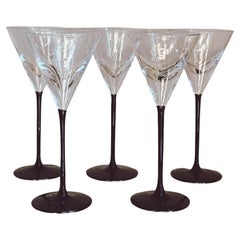 A set of Italian Long Stemmed Hand-blown Murano Glass Martini Glasses
