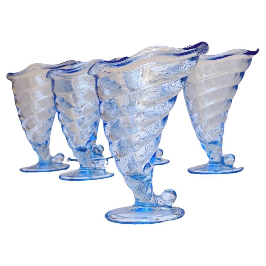 Set de seis cuencos para helado de concha azul en venta