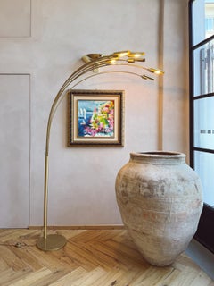 Large 1970s Brass Floor Lamp with curved metal branches