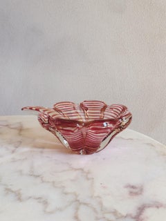 1950s Barovier Orange Striped Murano Glass Flower Shaped Bowl