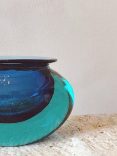 Flavio Poli Murano Glass Vase, Blue & Turquoise, Hand-Blown, 1960s