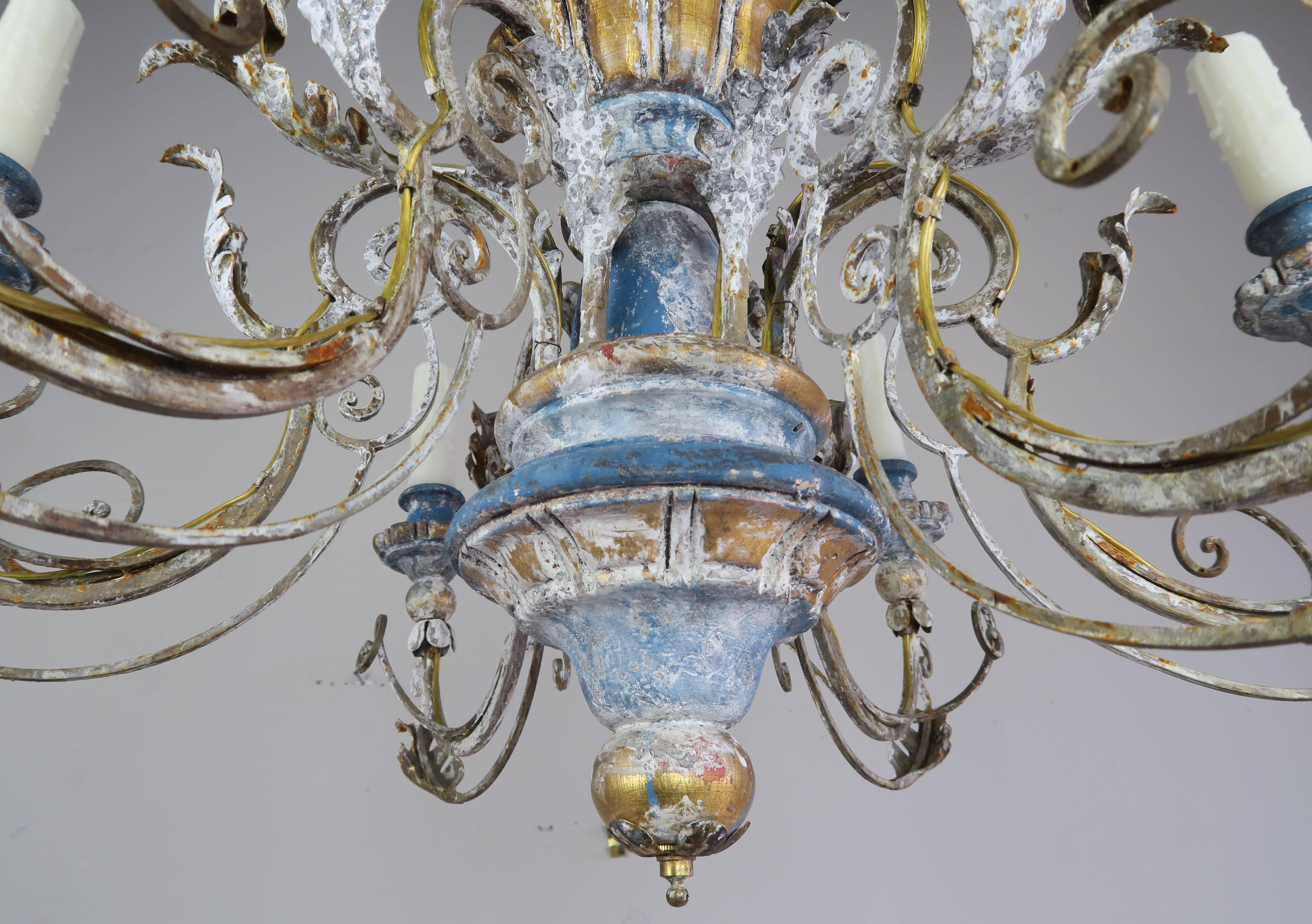 Early 20th Century Italian Painted and Parcel Gilt Chandelier, circa 1900