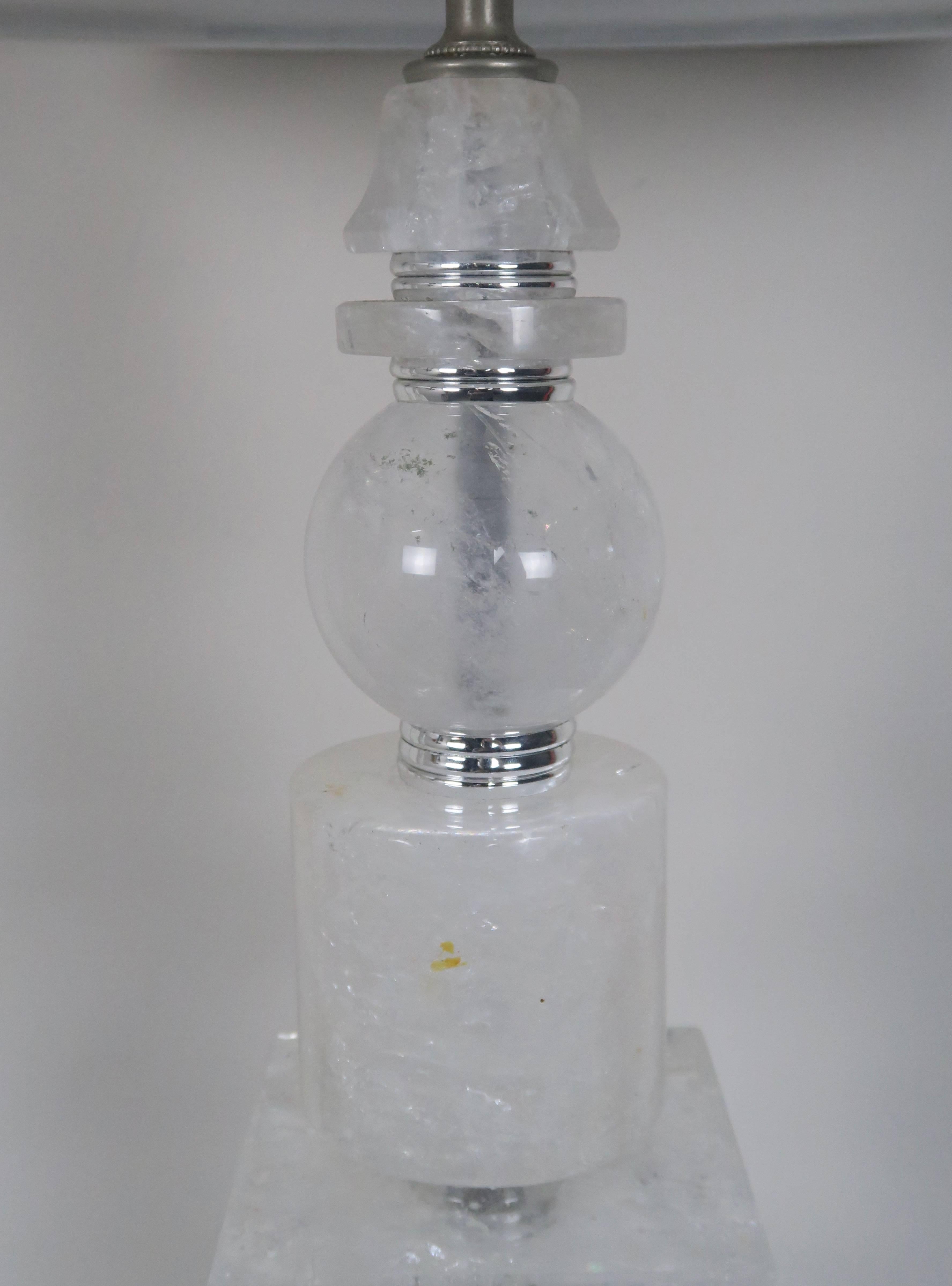 Modern Rock Crystal Sculptured Quartz Lamps, Pair