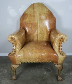 Pair of 19th C. Chippendale Style Leather Armchairs