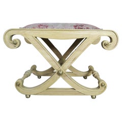 Banc en "X" de style italien avec assise en lin Chinoiserie