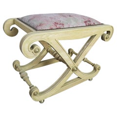 Panchina a "X" in stile italiano con seduta in lino Chinoiserie