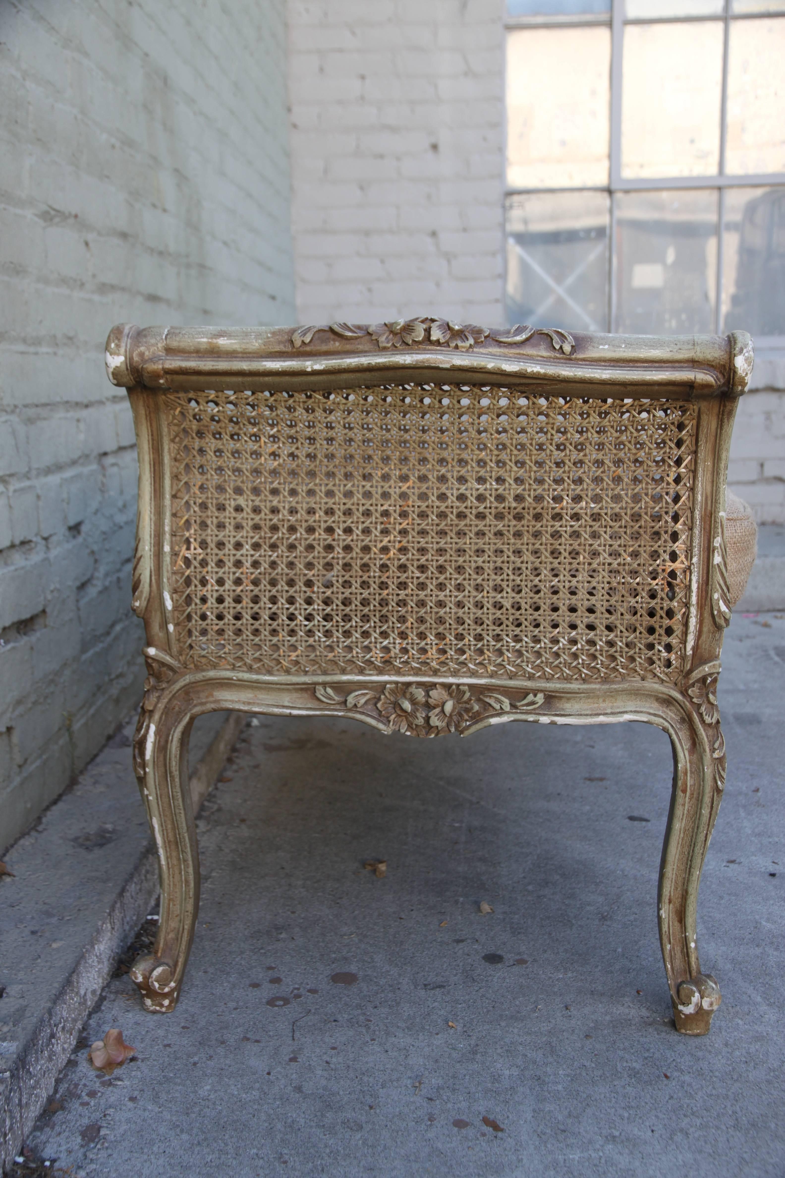 Rococo French Carved Wood & Cane Bench